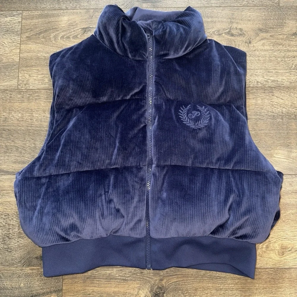 Victoria's Secret‎ Pink Ribbed Velour Crop Puffer Bomber Jacket Blue Gorpcore L